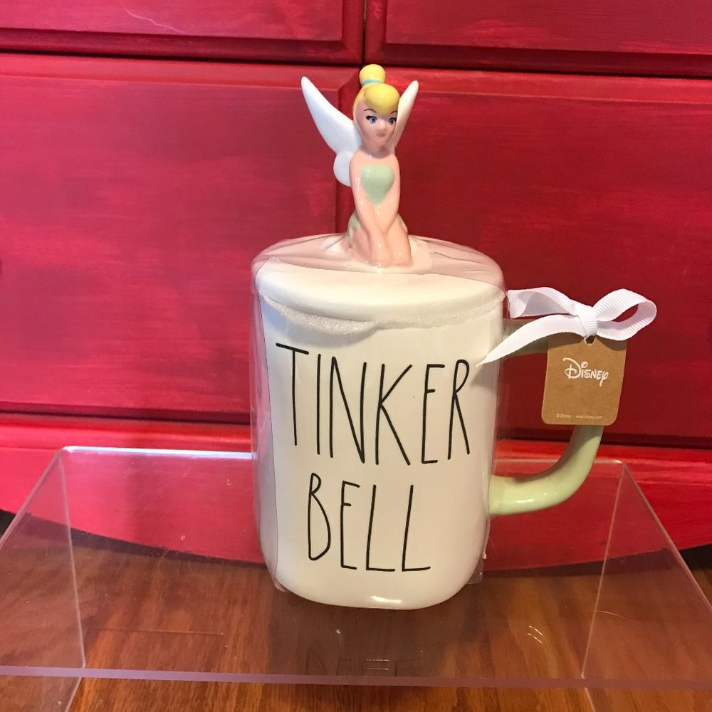 Rae Dunn Disney Tinkerbell mug with topper NWT